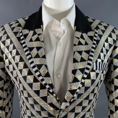 HAIDER ACKERMANN Size 34 Black White Gold Textured Geometric Tuxedo Sport Coat
