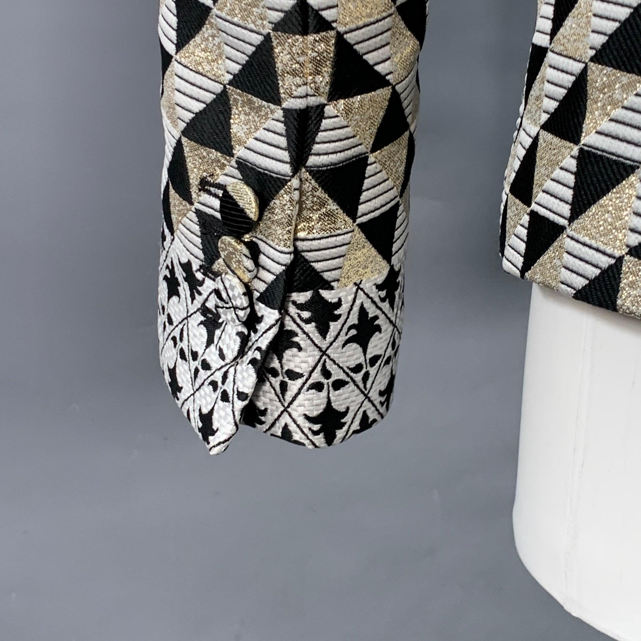 HAIDER ACKERMANN Size 34 Black White Gold Textured Geometric Tuxedo Sport Coat For Sale 1