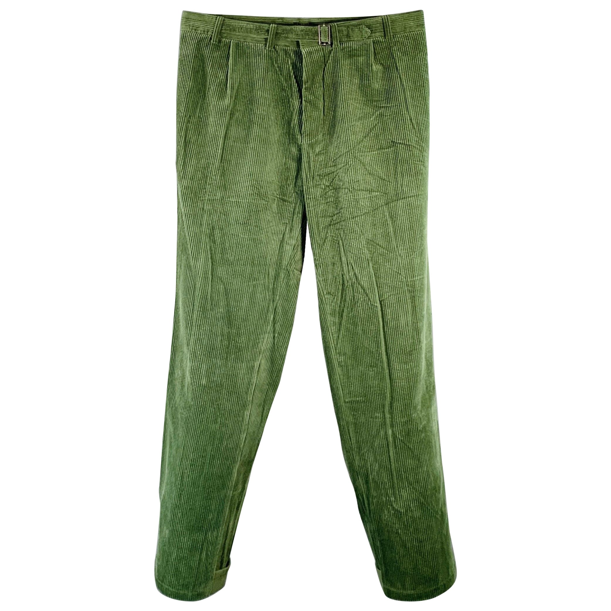 HAIDER ACKERMANN Size 34 Green Corduroy Cotton Blend Belted Casual Pants