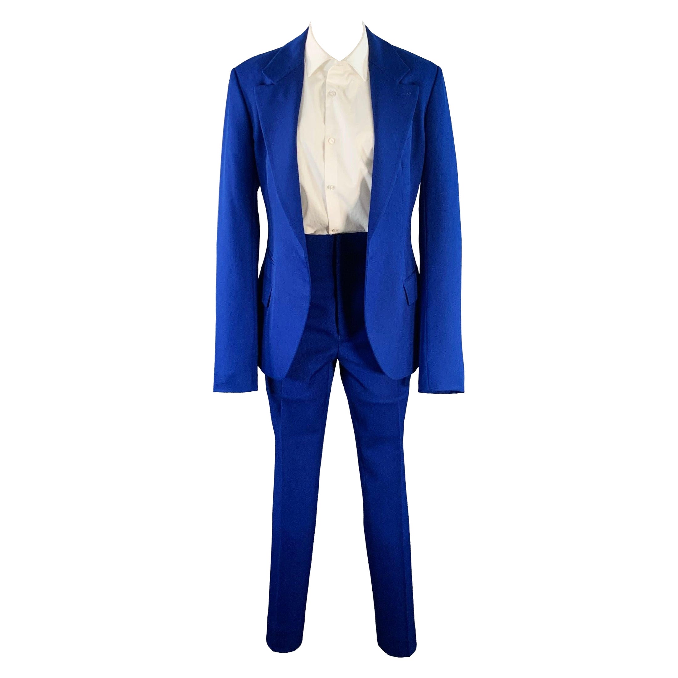 HAIDER ACKERMANN Size 36 Blue Royal Blue Wool Notch Lapel Suit
