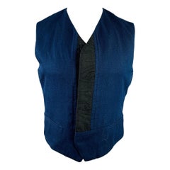 Haider Ackermann Taglia 38 Navy Nero Cotone Lino Gilet Cropped