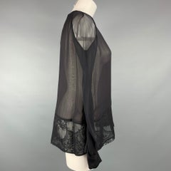 HAIDER ACKERMANN Size 4 Black & Brown Lace Panel Silk Blouse