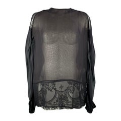 Haider Ackermann Taglia 4 Camicetta in seta con pannello in pizzo nero e marrone