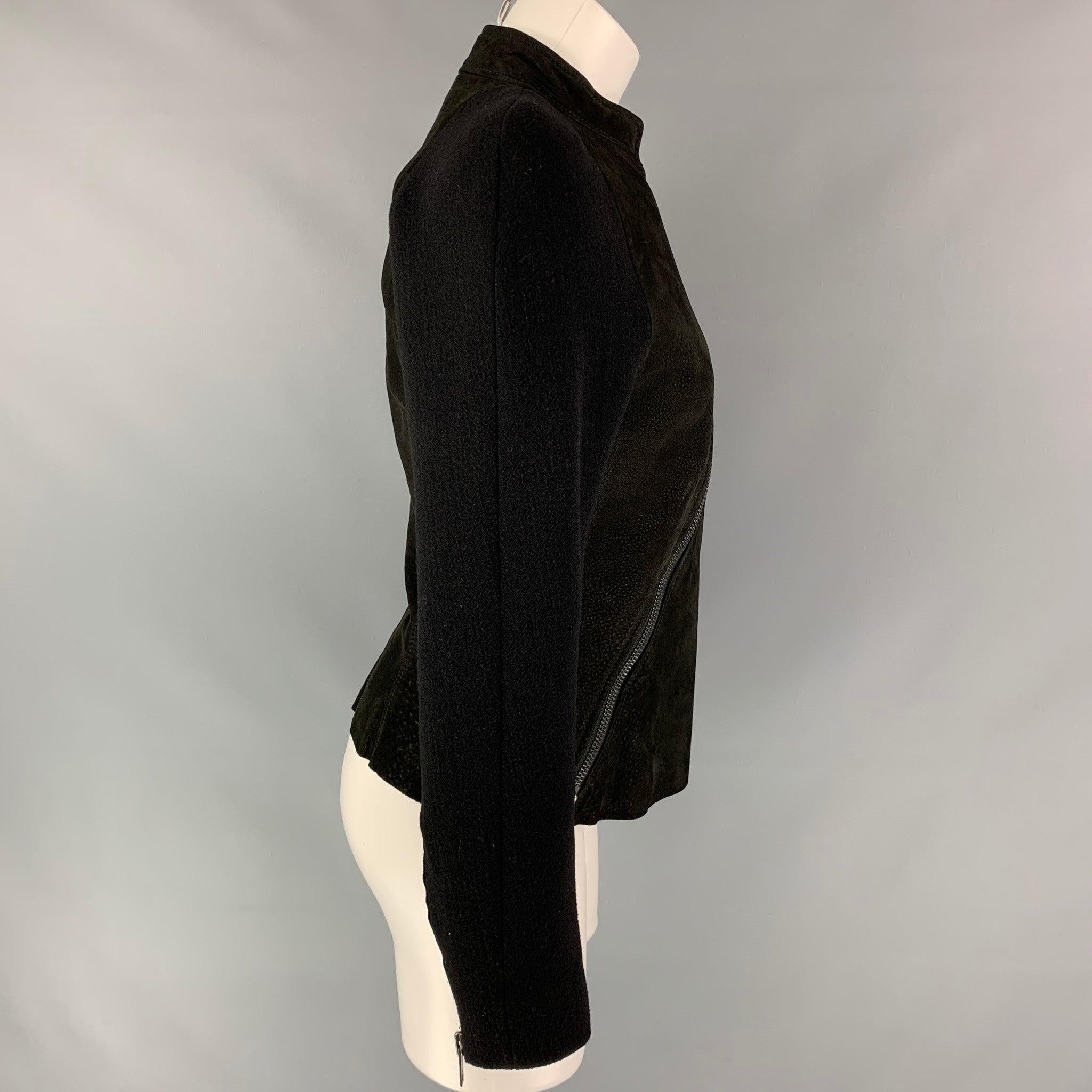 HAIDER ACKERMANN Size 4 Black Virgin Wool Blend Asymmetrical Raglan Jacket In Good Condition For Sale In San Francisco, CA