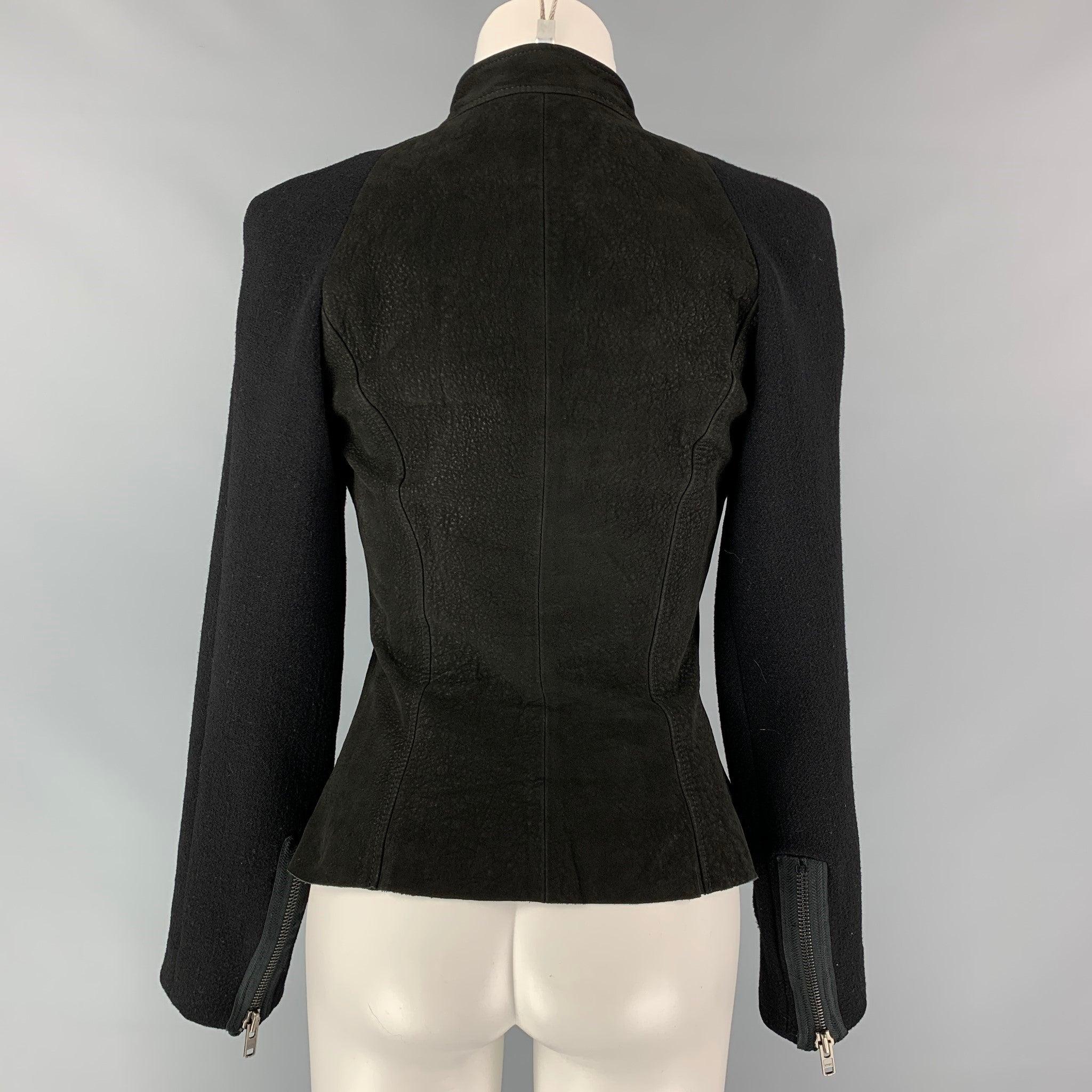 Women's HAIDER ACKERMANN Size 4 Black Virgin Wool Blend Asymmetrical Raglan Jacket For Sale