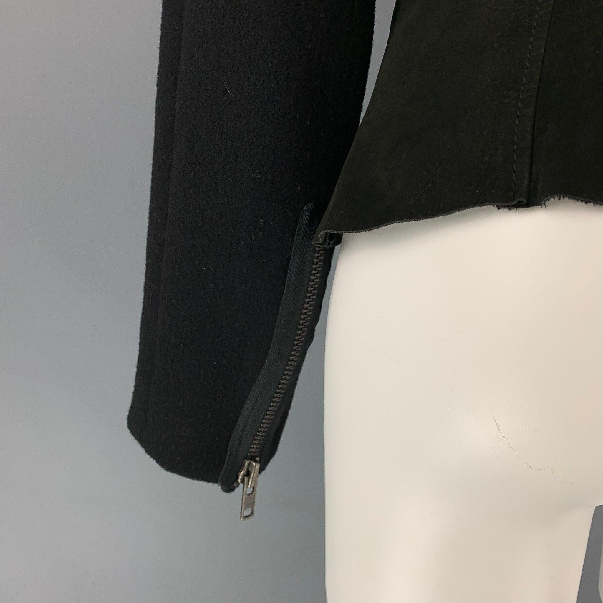 HAIDER ACKERMANN Size 4 Black Virgin Wool Blend Asymmetrical Raglan Jacket For Sale 1