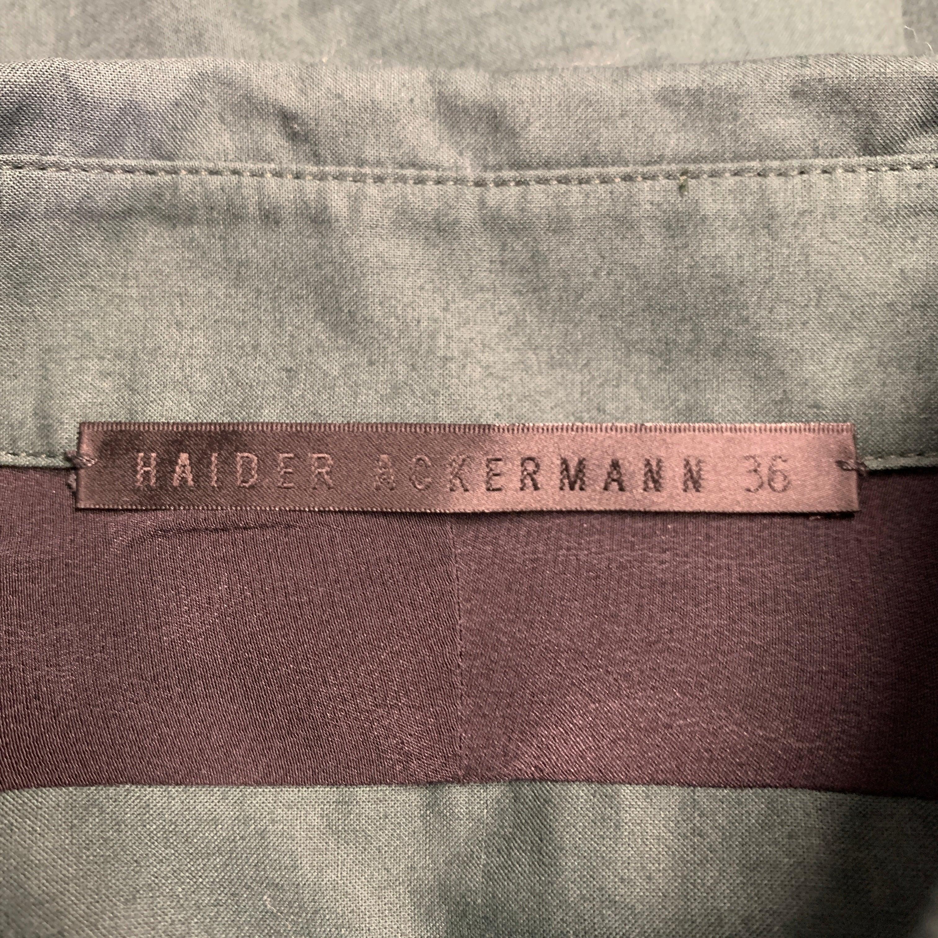 HAIDER ACKERMANN Size 4 Green Black Cotton Oversized Shirt In Excellent Condition For Sale In San Francisco, CA