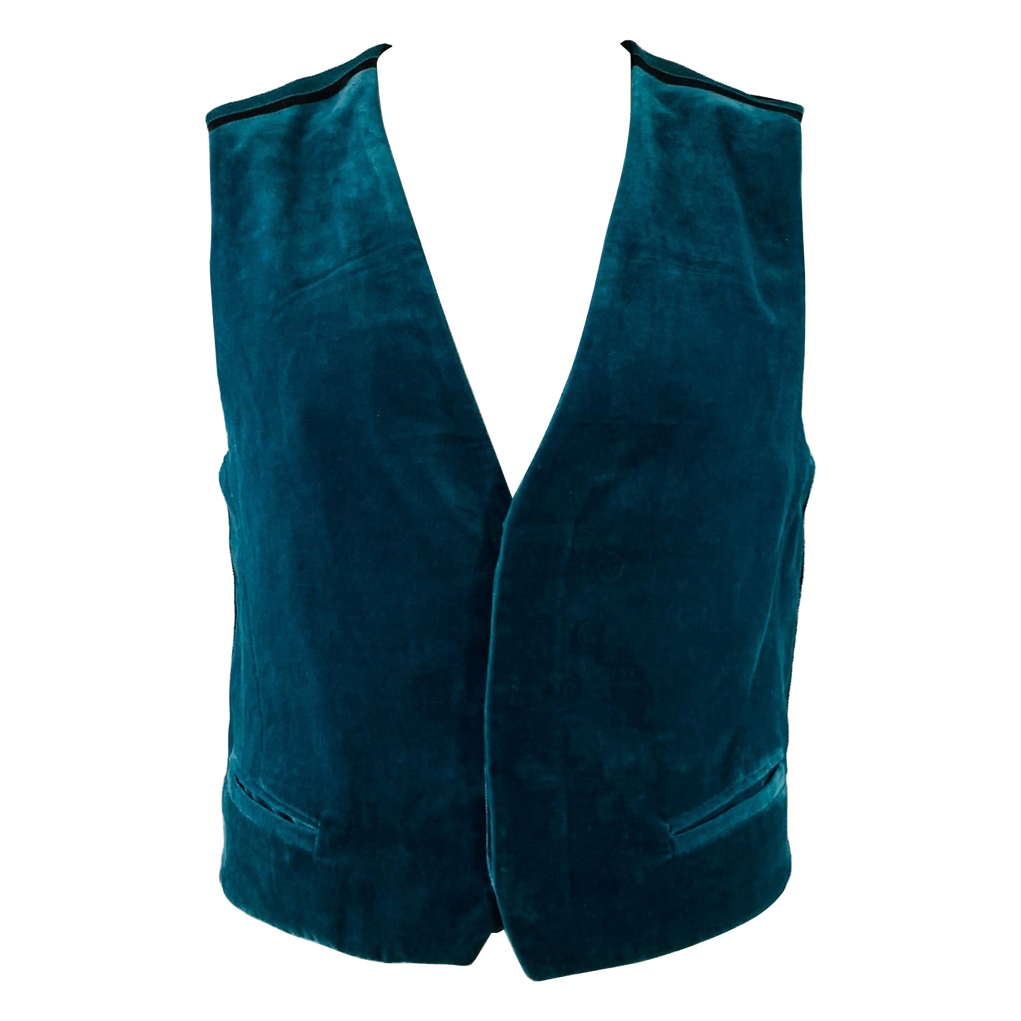 HAIDER ACKERMANN Size 40 Teal Black Velvet Cotton Cropped Vest