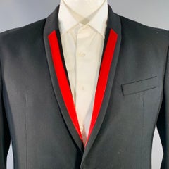 HAIDER ACKERMANN Size 42 Black Red Wool Shawl Collar Sport Coat