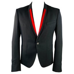 HAIDER ACKERMANN Size 42 Black Red Wool Shawl Collar Sport Coat