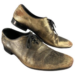 HAIDER ACKERMANN Size 8 Gold Black Metallic Leather Lace Up Shoes