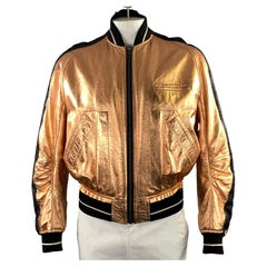 HAIDER ACKERMANN Size L Black Copper Metallic Leather Zip Up Jacket