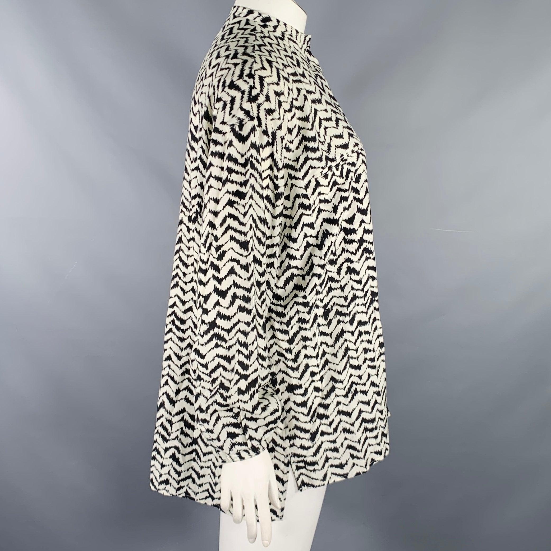 Gris HAIDER Ackermann Size L Black White Viscose Silk Zig Zag Collarless Shirt