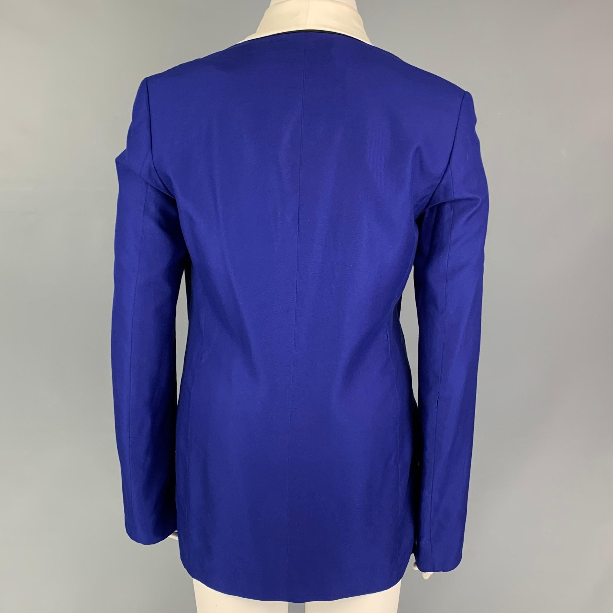 HAIDER ACKERMANN Size L Blue Black White Silk Jacket Blazer In Good Condition In San Francisco, CA