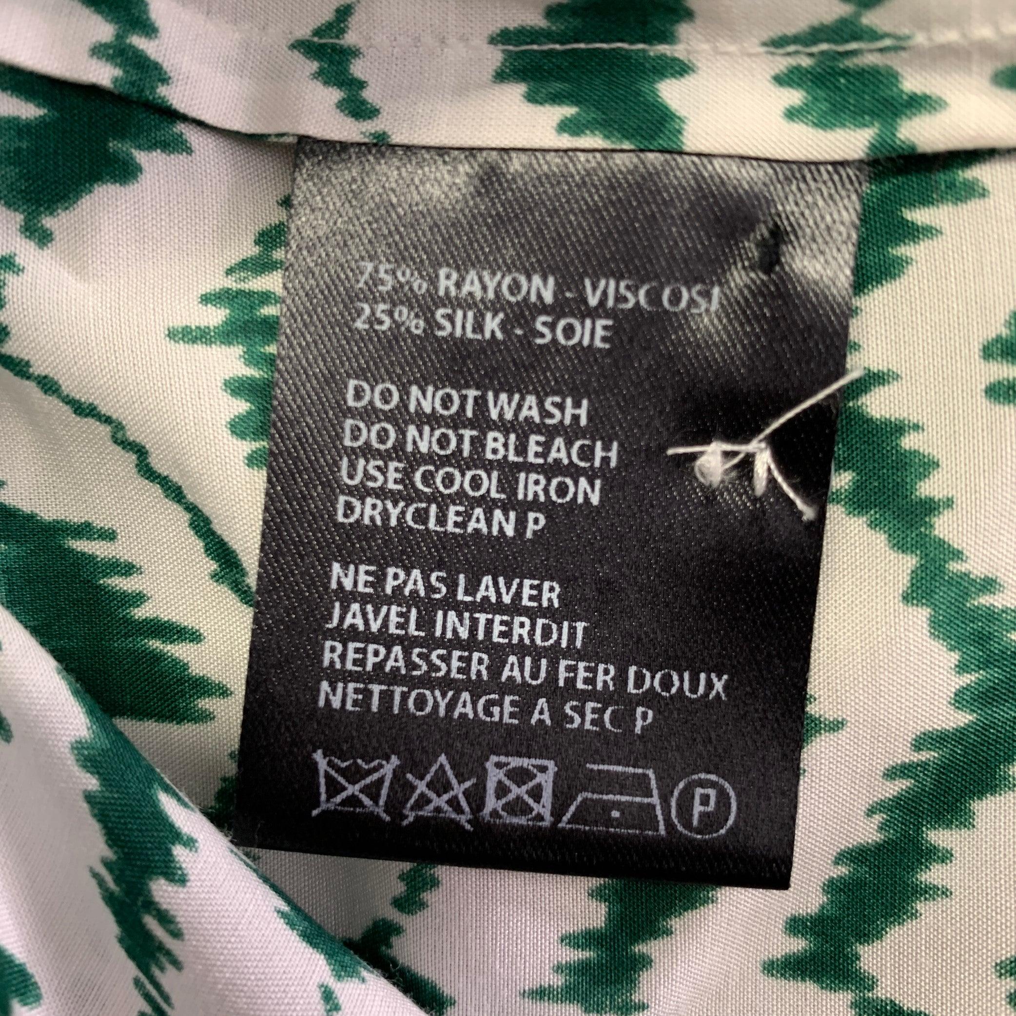HAIDER ACKERMANN Size L Green White Zig Zag Viscose Silk Short Sleeve Shirt 1