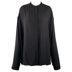 HAIDER ACKERMANN Size M Black Blue Viscose Silk Nehru Collar Hidden Buttons Shirt HAIDER ACKERMANN Size M Black Blue Viscose Silk Nehru Collar Hidden Buttons Shirt