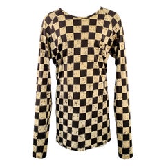 HAIDER ACKERMANN Size M Black Cream Checkered Cotton Blend Scoop Neck Pullover