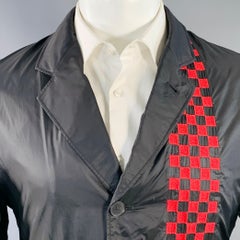 Haider Ackermann Taglia M Cappotto sportivo a scacchi nero rosso con risvolto dentellato