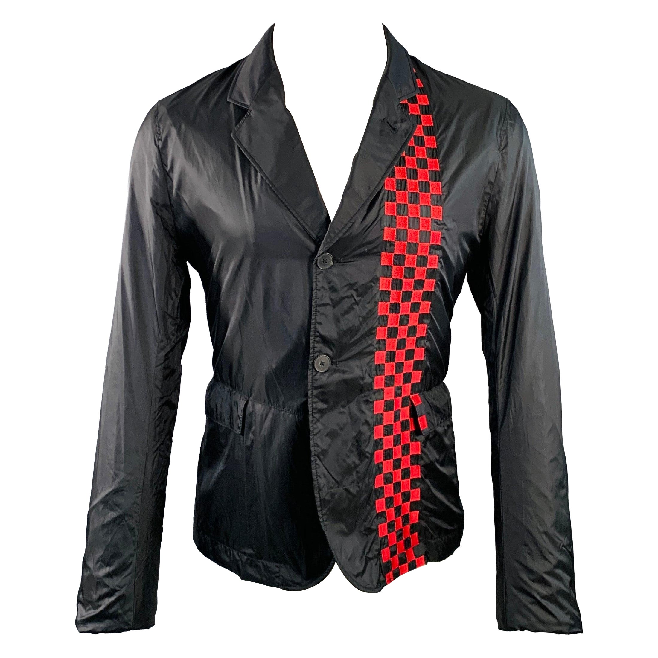 Haider Ackermann Taglia M Cappotto sportivo a scacchi nero rosso con risvolto dentellato