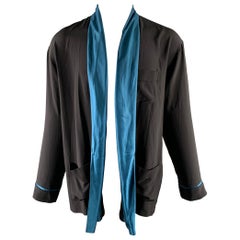 HAIDER ACKERMANN Size M Black Teal Silk Robe