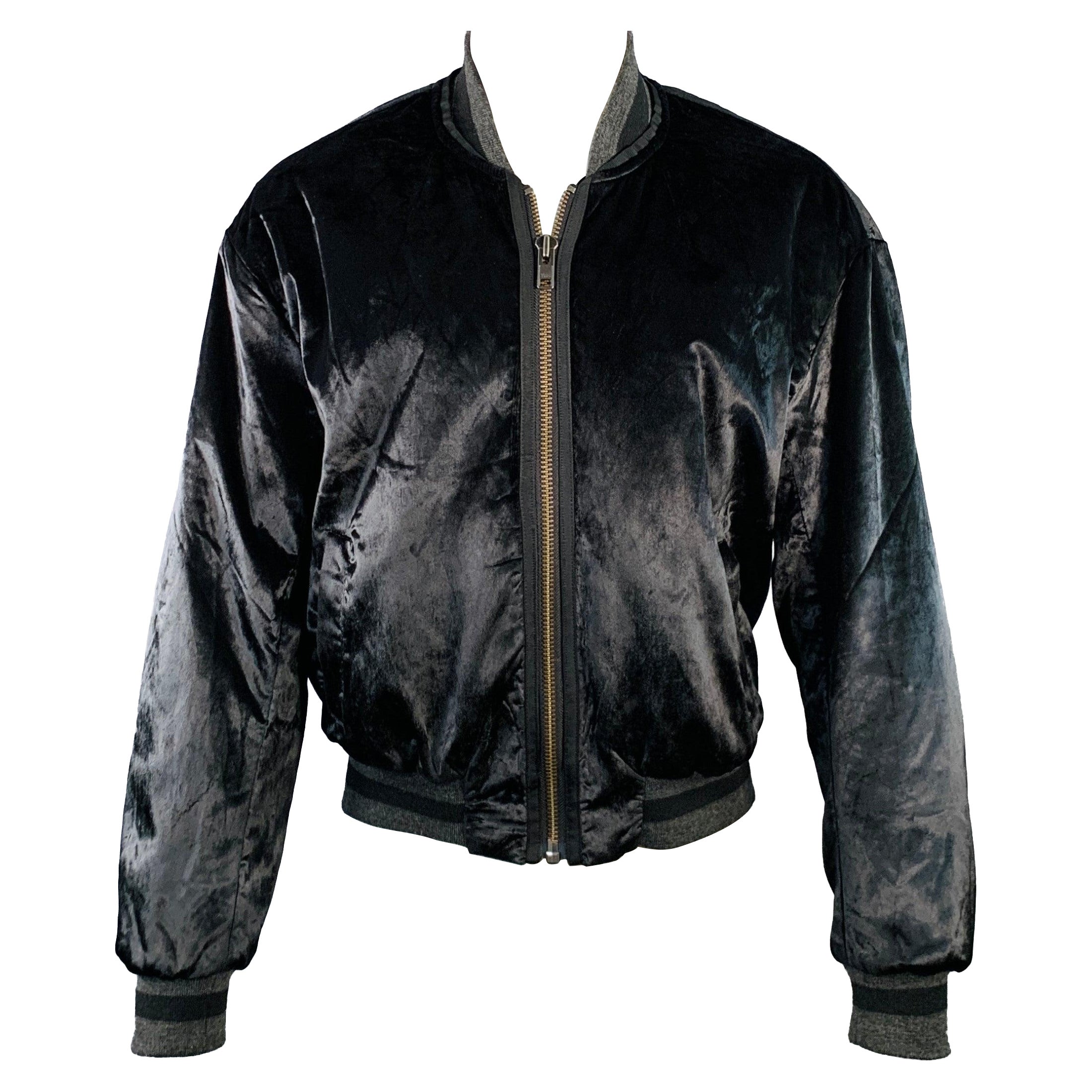 HAIDER ACKERMANN Size M Black Velvet Viscose Blend Zip Up Bomber Jacket For Sale