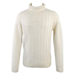 HAIDER ACKERMANN Size M Cream Cable Knit Cashmere Turtleneck Sweater
