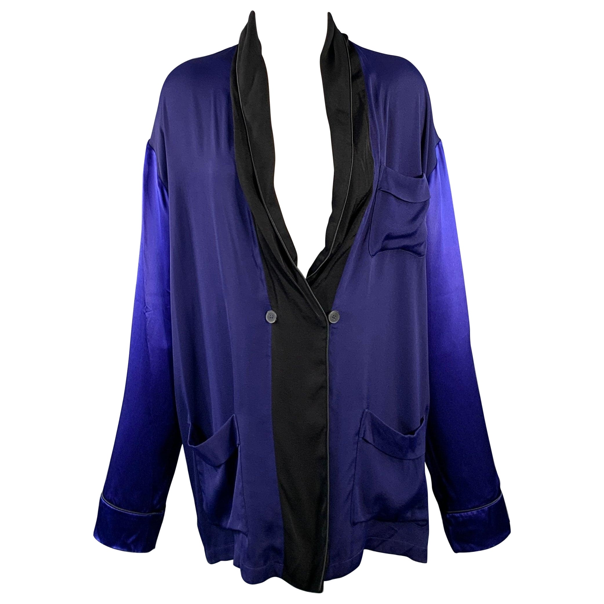 HAIDER ACKERMANN Size M Navy Black Viscose Silk Shawl Collar Jacket Blazer