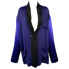 HAIDER ACKERMANN Size M Navy Black Viscose Silk Shawl Collar Jacket Blazer