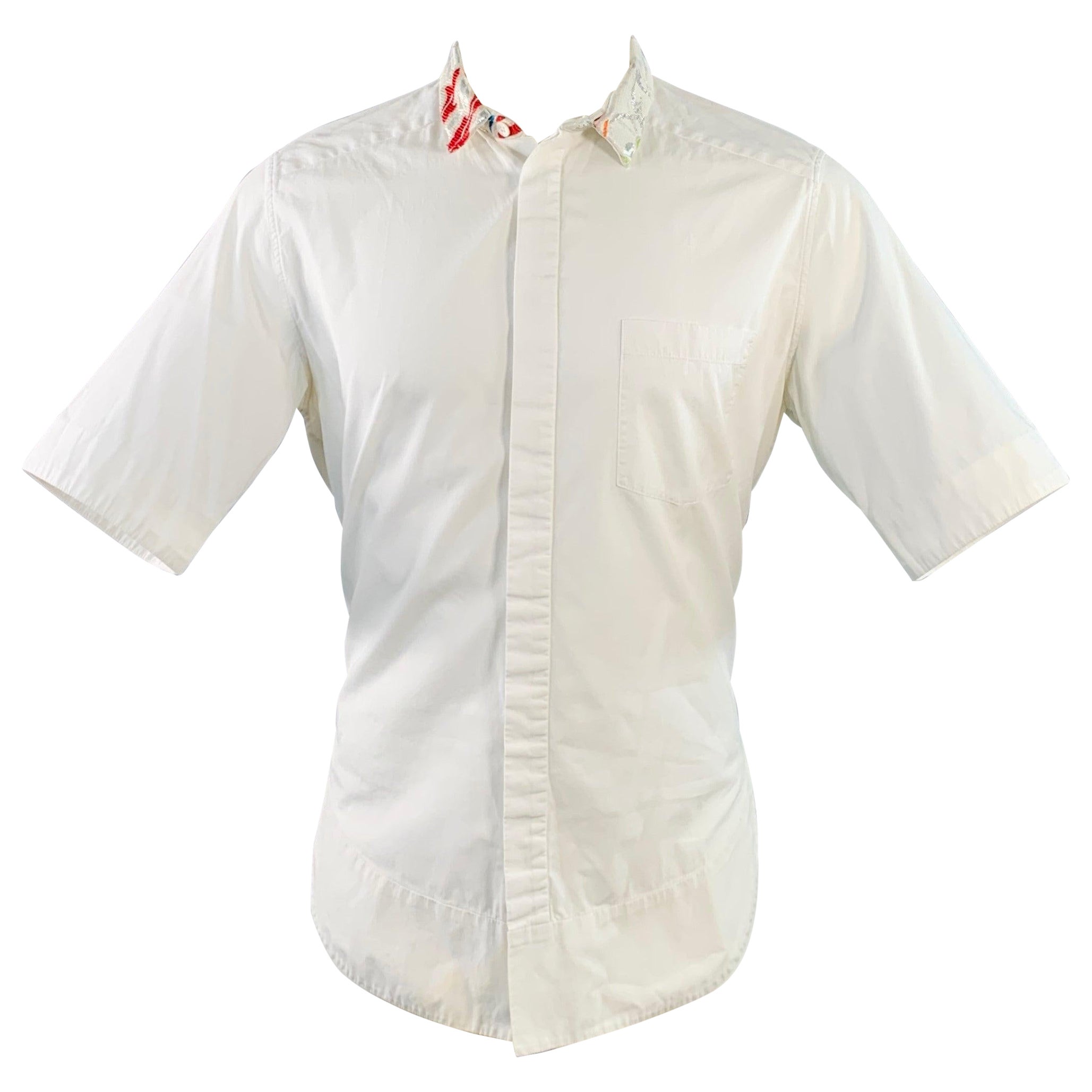HAIDER ACKERMANN Size M White Cotton Hidden Placket Short Sleeve Shirt