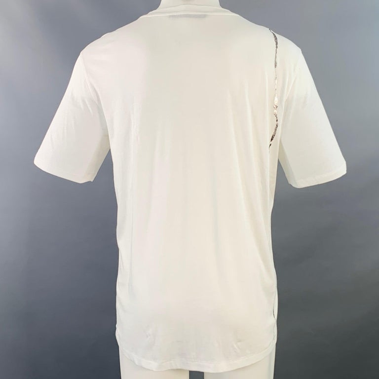 HAIDER ACKERMANN Size M White Silver Cotton Jersey Kintsugi Crew