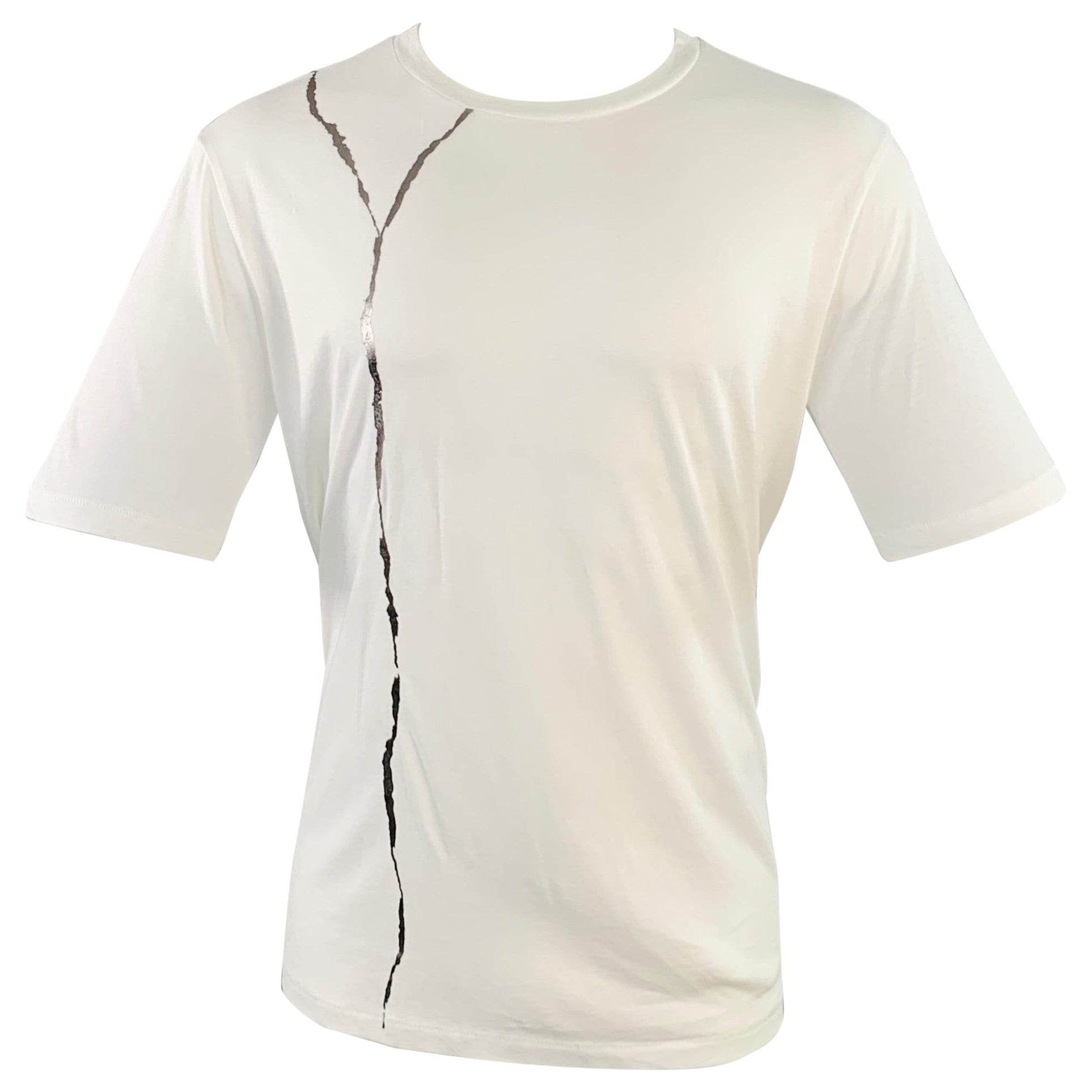Haider A&ckermann Size M White Silver Cotton Jersey Kintsugi Crew Neck T-shirt en vente