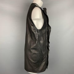 HAIDER ACKERMANN Size S Black Leather Double Zipper Long Vest