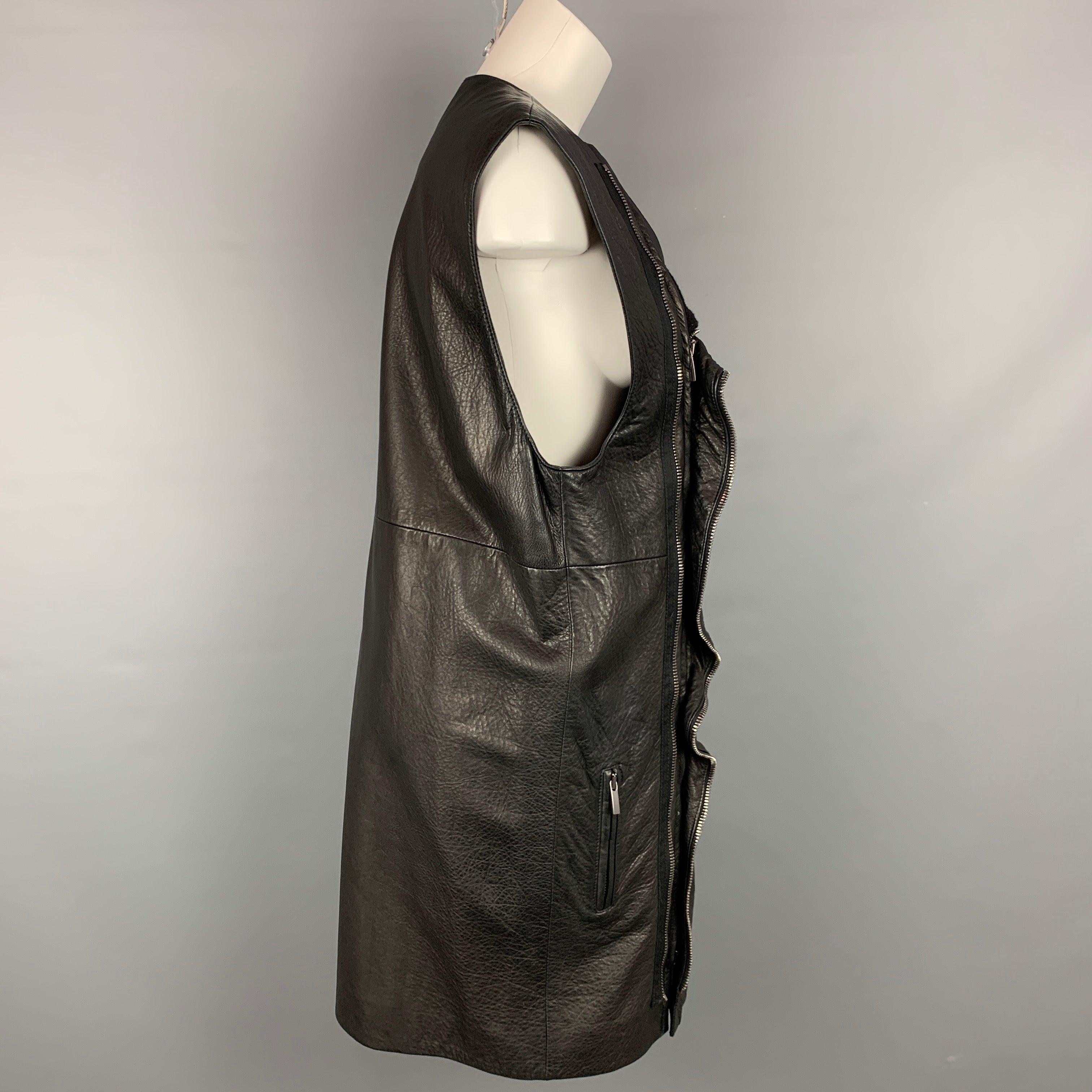 HAIDER ACKERMANN Size S Black Leather Double Zipper Long Vest In Good Condition For Sale In San Francisco, CA