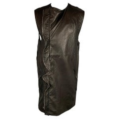 HAIDER ACKERMANN Size S Black Leather Double Zipper Long Vest