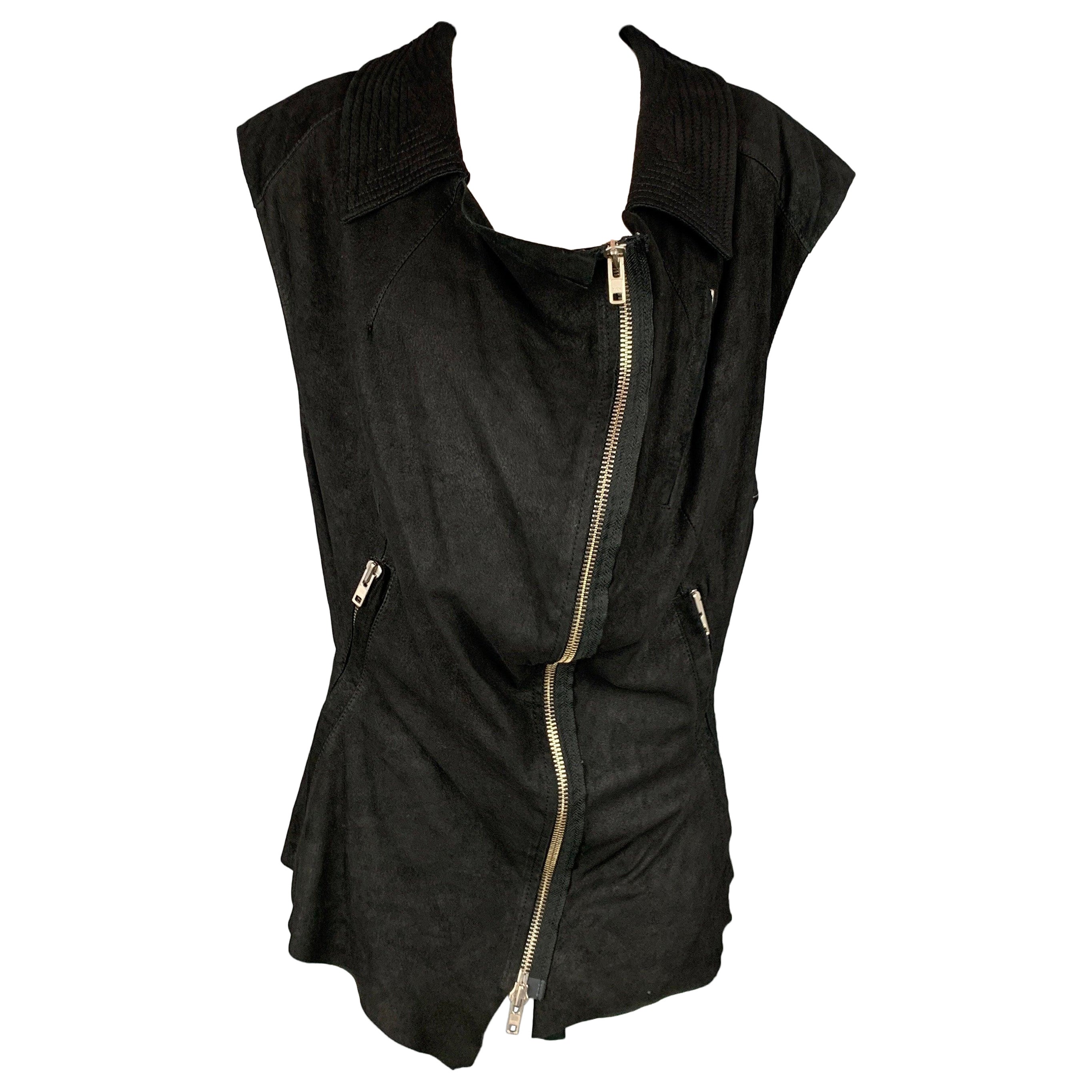 HAIDER ACKERMANN Size S Black Suede Zip Up Vest