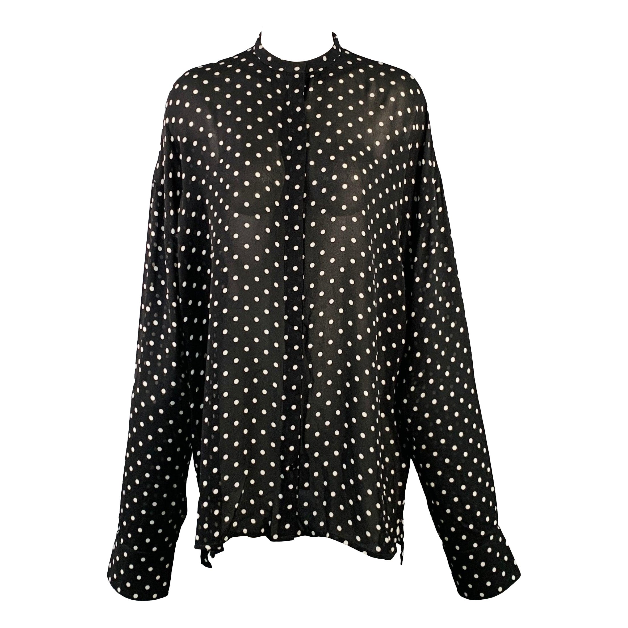 HAIDER ACKERMANN Size S Black White Polka Dot Crepe Nehru Collar Hidden Buttons Shirt