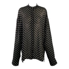 HAIDER ACKERMANN Size S Black White Polka Dot Crepe Nehru Collar Hidden Buttons Shirt
