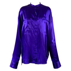 HAIDER ACKERMANN Size S Blue Silk Nehru Collar Hidden Buttons Shirt