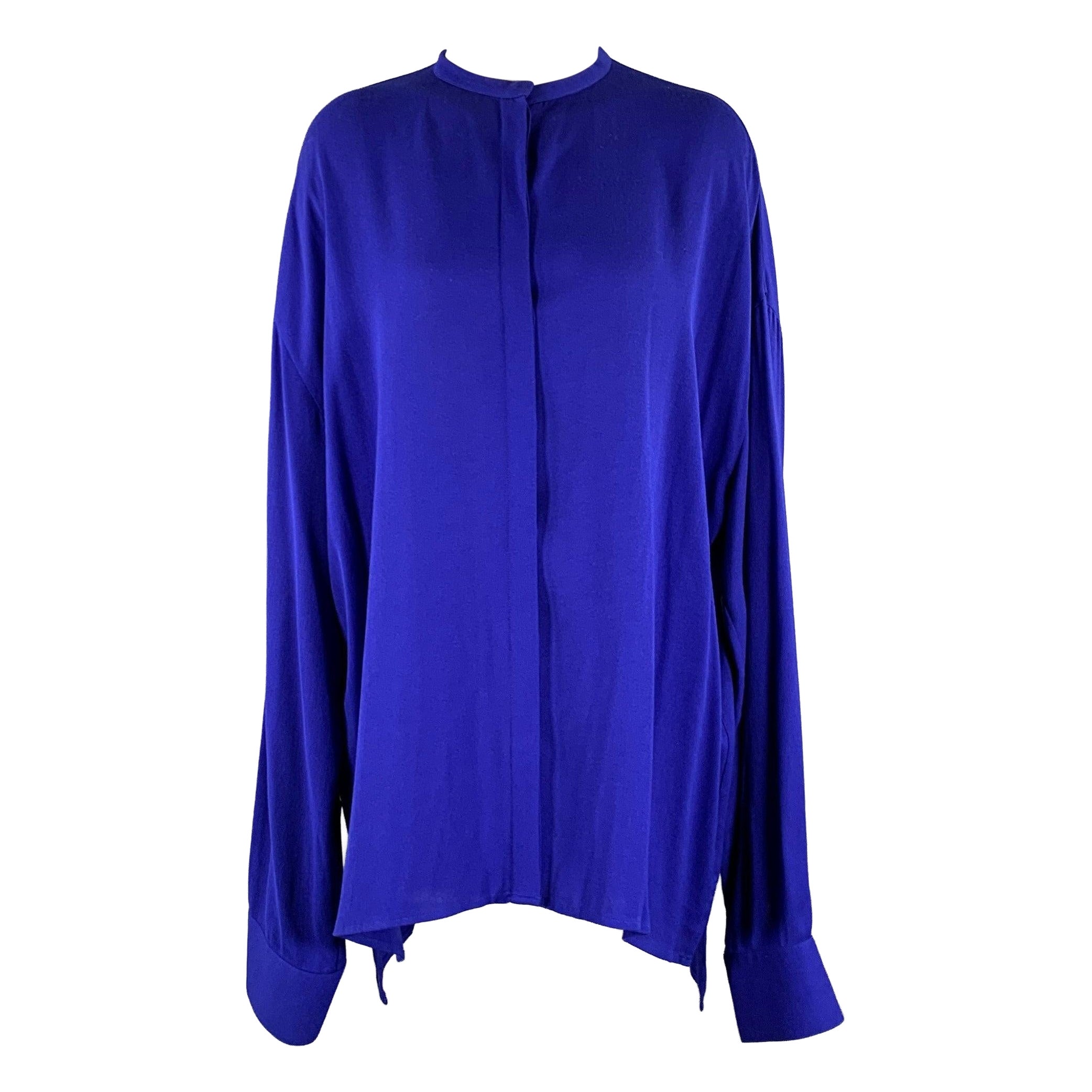 HAIDER ACKERMANN Size S Blue Viscose Nehru Collar Shirt For Sale