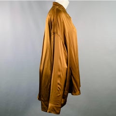 HAIDER Ackermann Size S Brown Silk Satin Nehru Collar Hidden Buttons Shirt
