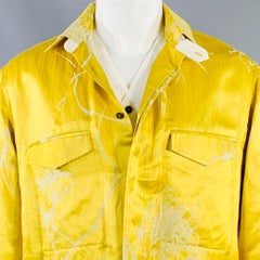 Haider Ackermann Taglia S Gold White Jacquard Linen Silk Layered Long Sleeve Shirt