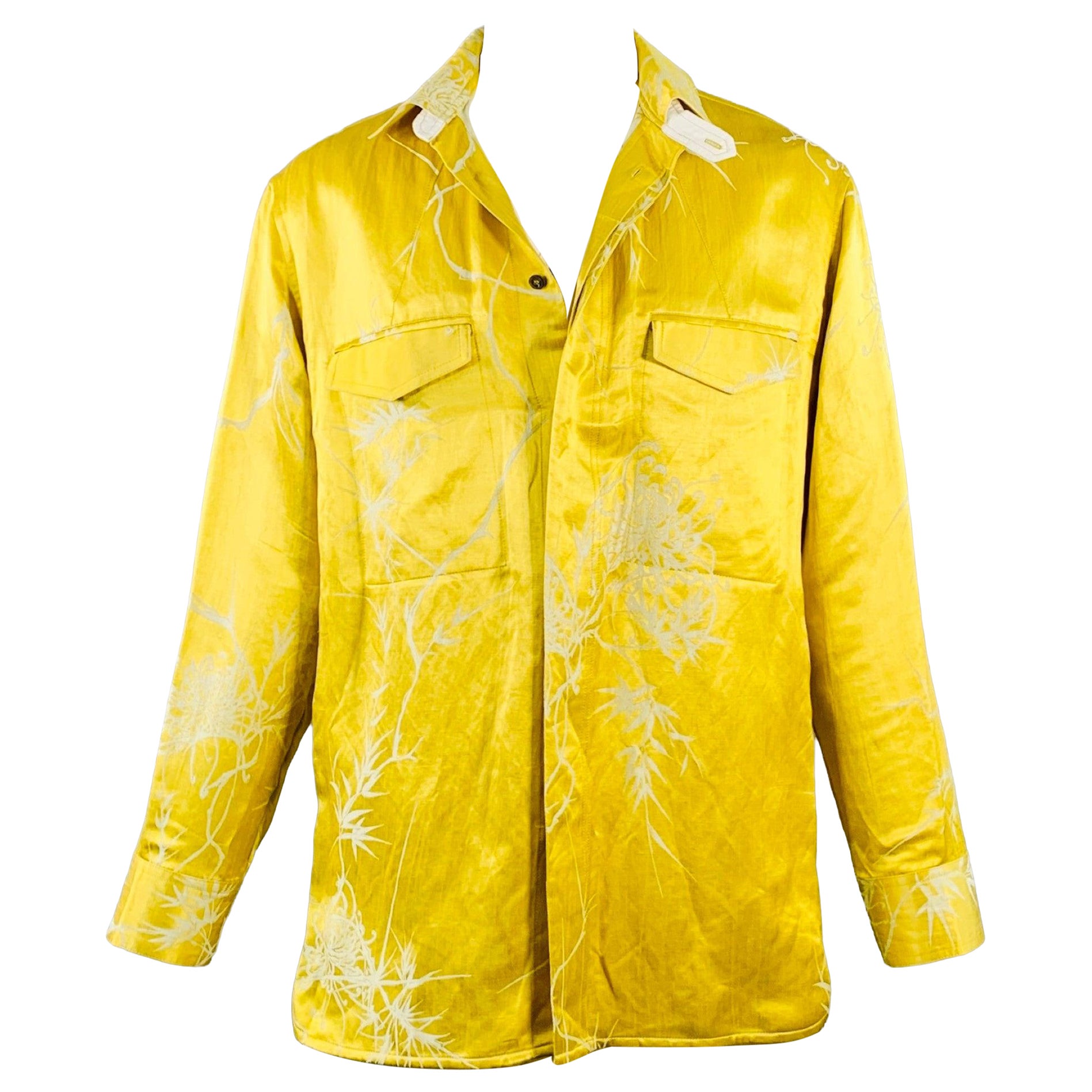 HAIDER ACKERMANN Größe S Gold Weißes Jacquard-Hemd aus Leinen und Seide mit langen Ärmeln