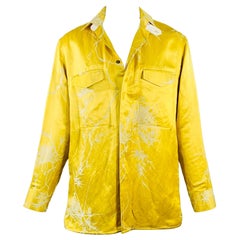 HAIDER ACKERMANN Größe S Gold Weißes Jacquard-Hemd aus Leinen und Seide mit langen Ärmeln