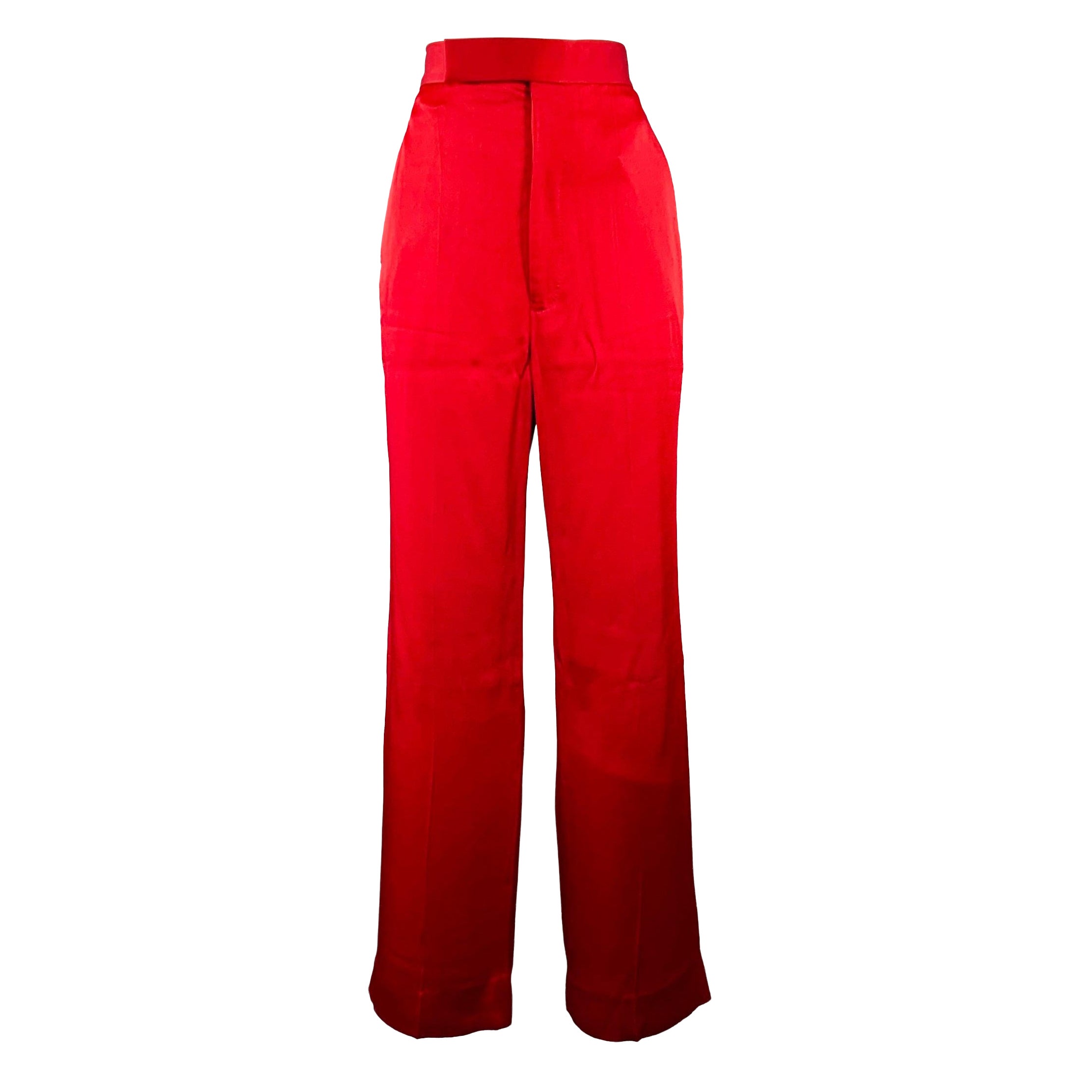 HAIDER ACKERMANN Size S Red Acetate Silk Satin Straight Zip Fly Casual Pants For Sale