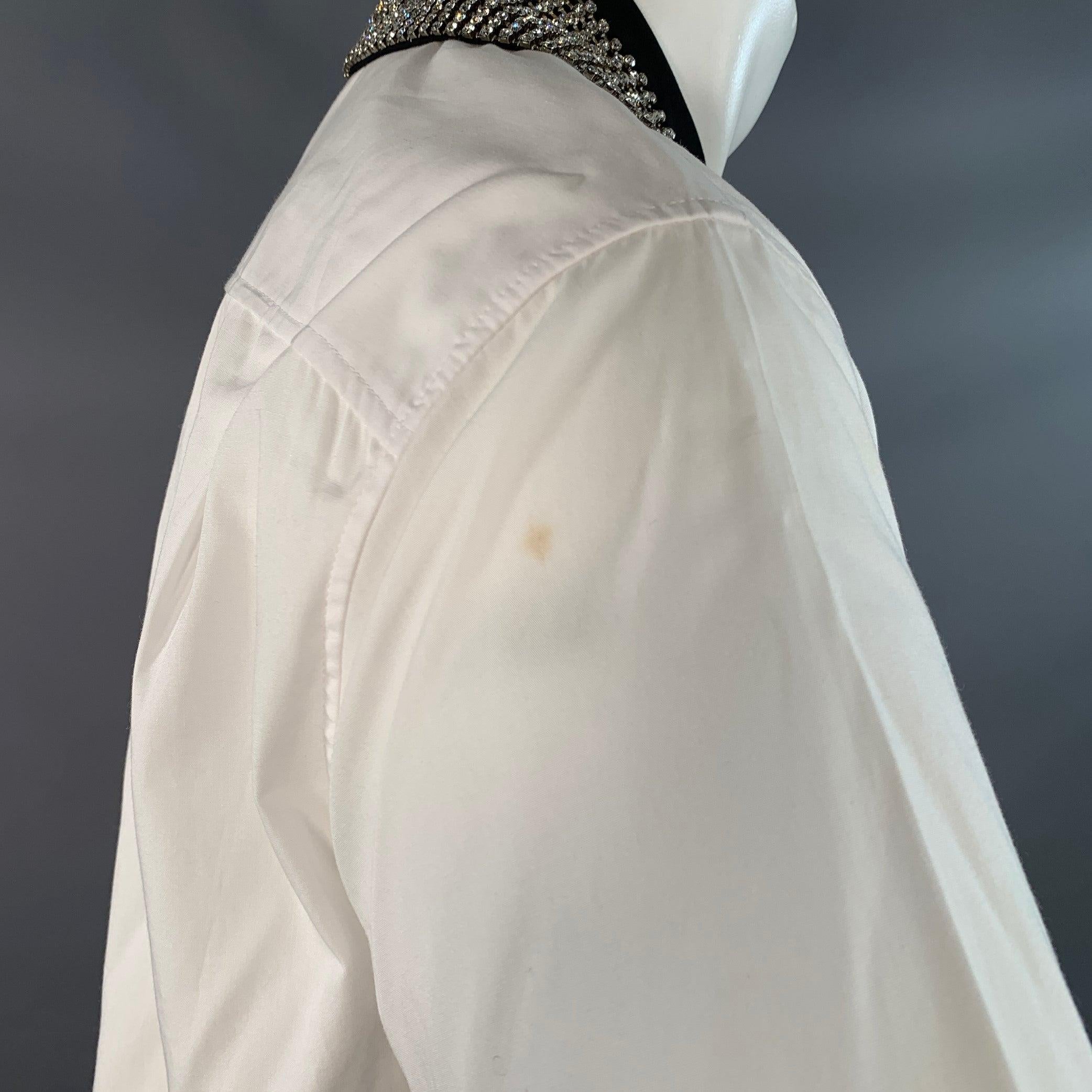 HAIDER ACKERMANN Camisa de manga corta de algodón con perlas y cristales, talla S Blanco con tapeta oculta en venta 1