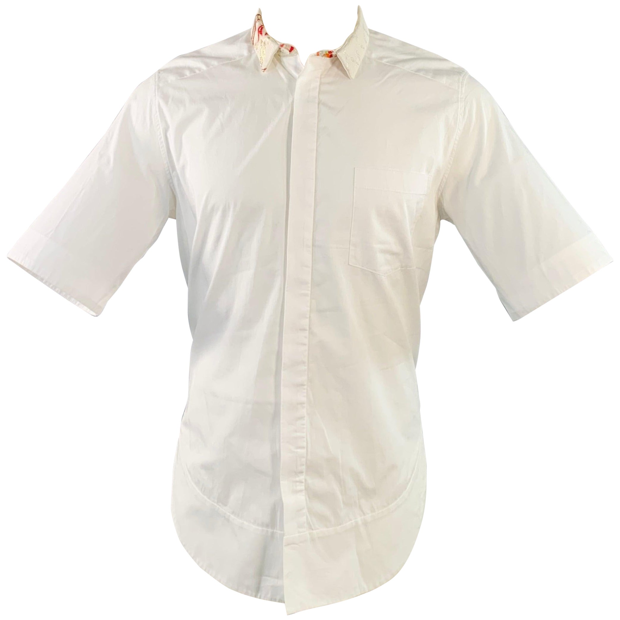HAIDER ACKERMANN Size S White Cotton Hidden Placket Short Sleeve Shirt