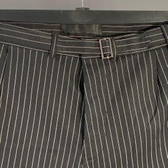 Haider Ackermann Taglia XL Pantaloni casual a righe bianche e nere in misto cotone con cintura