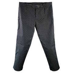 HAIDER ACKERMANN Size XL Black White Stripe Cotton Blend Belted Casual Pants