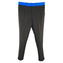HAIDER ACKERMANN SS2020 Size 38 Black Royal Blue Wool Flat Front Dress Pants