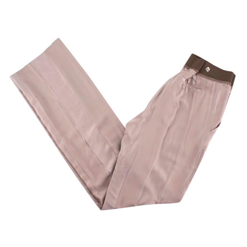 Haider Ackermann Taupe Silk Striped Texture Trousers - Size US6 For Sale 1